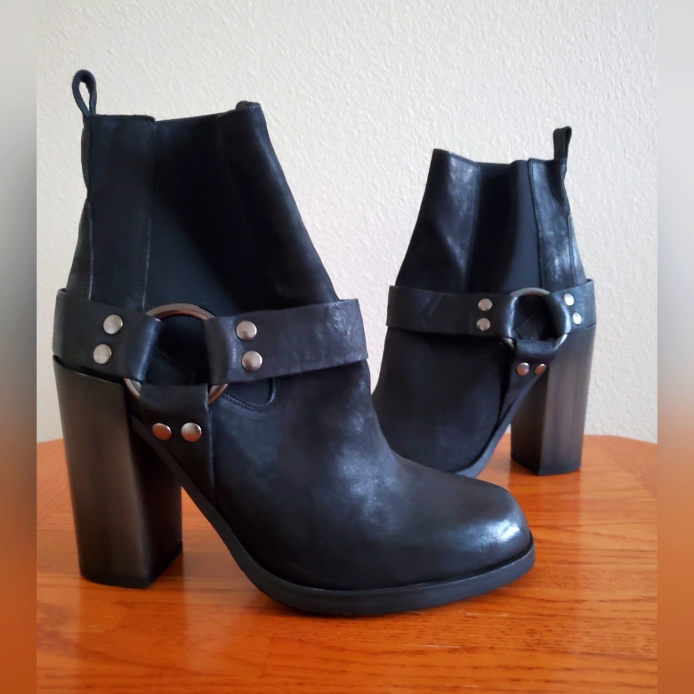 All Saints Black Leather Aiden Jules Harness Ankle Boots Women's Shoe Size 40